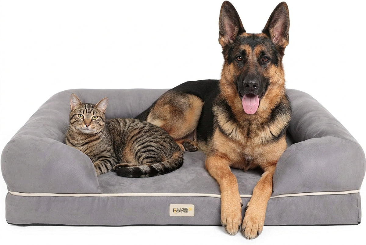 Orthopedic Dog Bed, Memory Foam Pet Sofa, Calming Dog Couch, Water Resistant Pet Bed, Washable Cover, Non-Slip Bottom, Chester, Grey, 50" X 40" X 13"